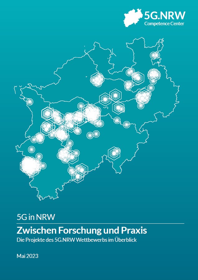 Cover - Zwischen Forschung und Praxis - Die Projekte des 5G.NRW Förderwettbewerbs